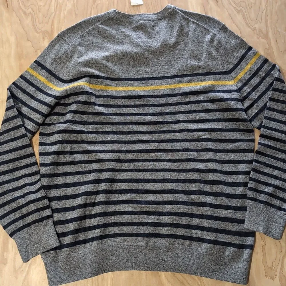 NEW 2‎ Pack Banana Republic Organic Cotton Stretch Crew Sweater XL Blue Stripes